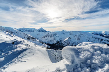 Fototapeta na wymiar Morning foto of Ice cover in high Tatras