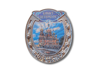 Saint Petersburg (Russia) souvenir refrigerator magnet isolated on white background