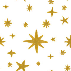 Watercolor seamless pattern with hand drawn painted stars. Vector illustration