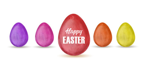 Watercolor set of hand drawn colored Easter eggs isolated on white background. Vector illustration Happy Easter