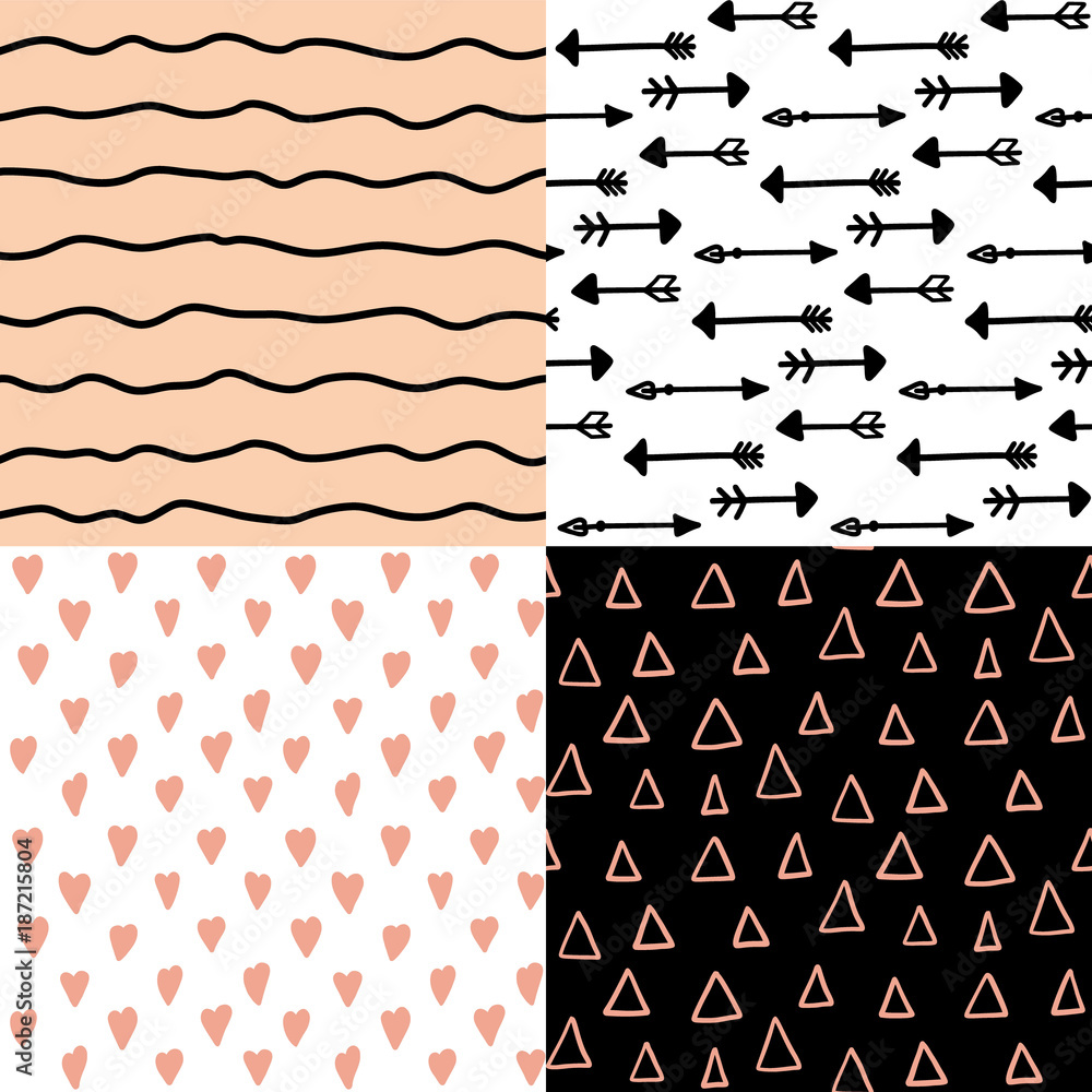 Poster handdrawn seamless pattern set. simple texture for backround, fabric or a wrapping papper