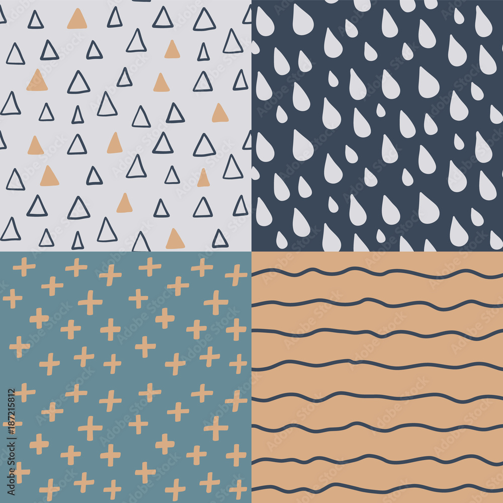 Aufkleber handdrawn seamless pattern set. simple texture for backround, fabric or a wrapping papper
