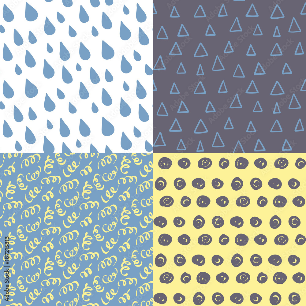 Poster handdrawn seamless pattern set. simple texture for backround, fabric or a wrapping papper