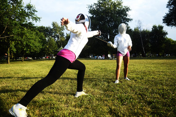 Fencing on sunny day