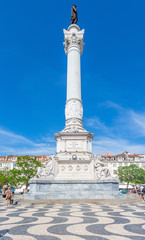 Rossio square old town in baixa district on sunny day at Lisbon,Portugal