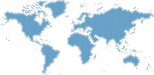 Obraz na płótnie Canvas Blue dots world map on white background, vector illustration.