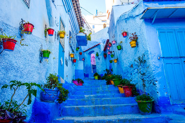 Blue street in Chefchaouen, Morocco