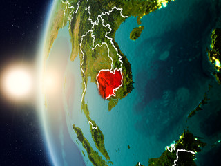 Sunset above Cambodia from space