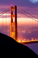 The Golden Gate Bridge at sunrise/dawn in San Francisco, California, United States of America.