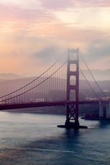 Fototapeta na wymiar The Golden Gate Bridge at sunrise/dawn in San Francisco, California, United States of America.