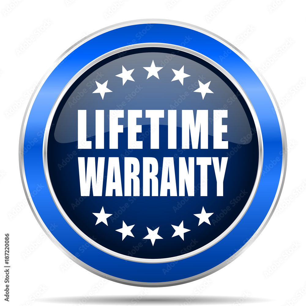 Poster lifetime warranty vector icon. modern design blue silver metallic glossy web and mobile applications