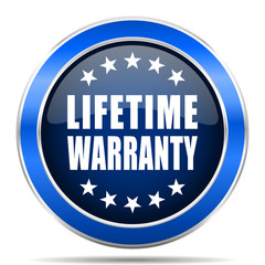Lifetime warranty vector icon. Modern design blue silver metallic glossy web and mobile applications button in eps 10