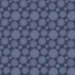Seamless blue pattern from hand drawn mandalas