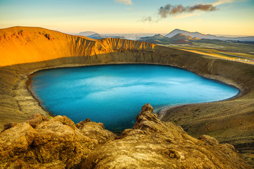 Volcanic lakes of Iceland. Scenic landscape at sunset. - 187220889