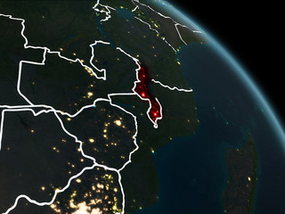 Malawi in red at night