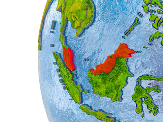 Map of Malaysia on model of globe