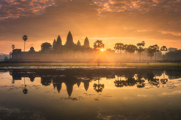 Sunrise view of ancient temple complex Angkor Wat Siem Reap, Cambodia - obrazy, fototapety, plakaty