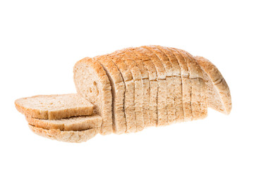 Tasty sliced fresh bread pieces isolated on white background.
