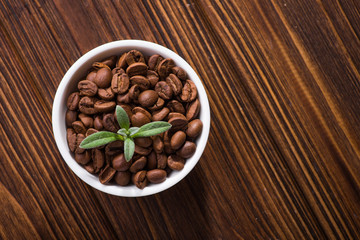 Roasted coffee beans in a plate