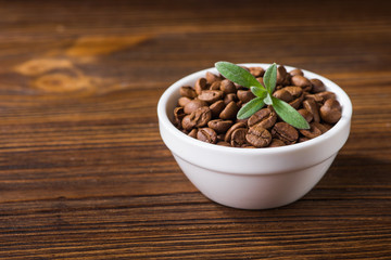 Roasted coffee beans in a plate