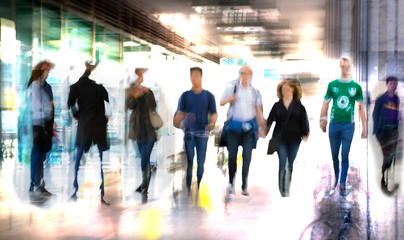 People walking in the city of London. Blurred background 