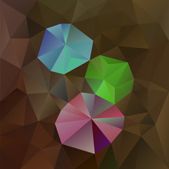 vector abstract irregular polygonal square background - triangle low poly pattern - dark brown opal color with pink , green and blue gemstones