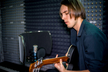 Musician in a recording studio