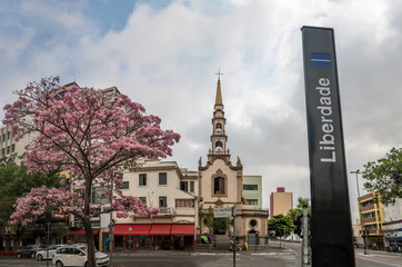 Liberdade Square and church in Liberdade japanese neighborhood - Sao Paulo, Brazil