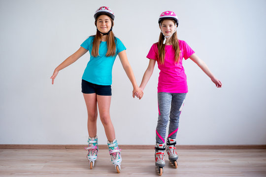 Girls on roller skates