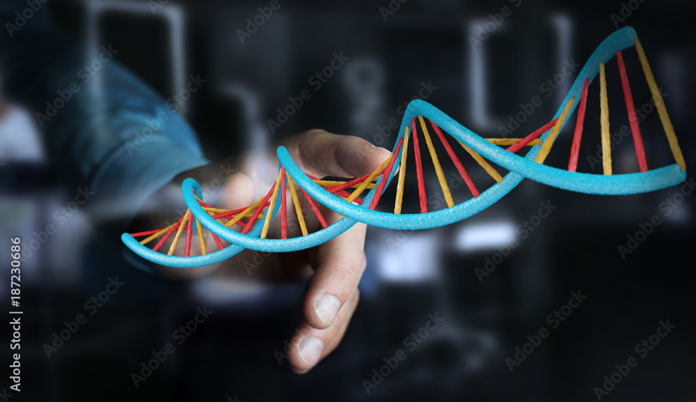 Aufkleber Businessman using modern DNA structure 3D rendering