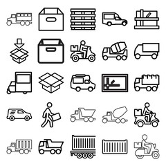Deliver icons. set of 25 editable outline deliver icons