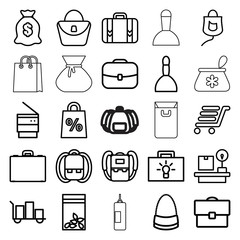 Bag icons. set of 25 editable outline bag icons