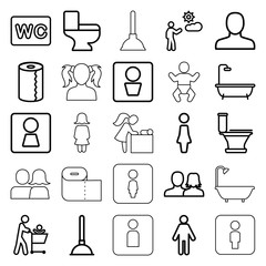 Toilet icons. set of 25 editable outline toilet icons