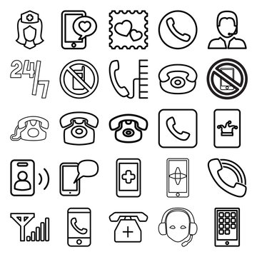 Telephone icons. set of 25 editable outline telephone icons