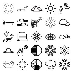 Sun icons. set of 25 editable outline sun icons