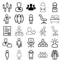 Manager icons. set of 25 editable outline manager icons
