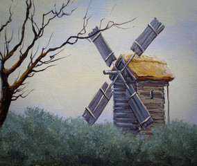 Rural oil landscape paintings, village. Fine art.