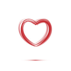 Heart sign with shadow made of red lines isolated on white background. Vector illustraton.