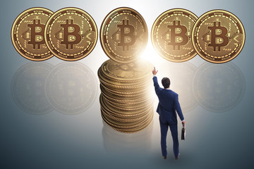 Businessman in cryptocurrency blockchain concept