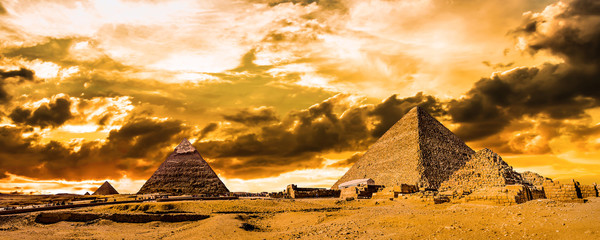 Great Pyramids of Giza, Egypt, at sunset