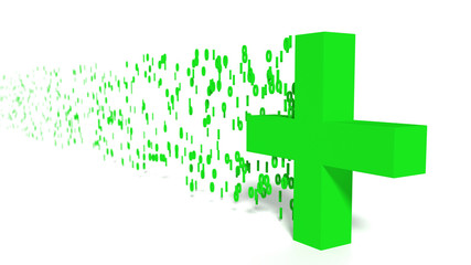 Digital healthcare concept green cross emitting binary streams