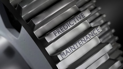 Big gears in metal with the words predictive maintenance 3D illustration