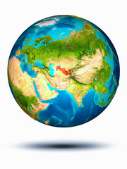 Uzbekistan on Earth with white background