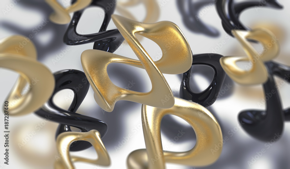 Poster abstract background with amorphous shape. chaotic composition of formless elements. 3d render pictur