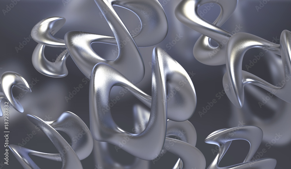 Poster abstract background with amorphous shape. chaotic composition of formless elements. 3d render pictur