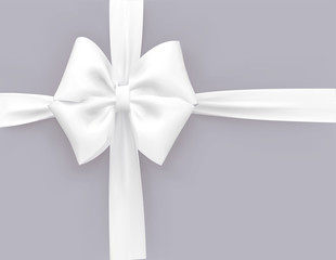 White vector 3d bow and ribbon. Template for greeting card, sale promo or gift certificate. - obrazy, fototapety, plakaty