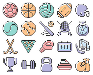 Collection of outlined pixel icons: Sport