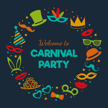 Carnival party - poster with funny elements. Vector.