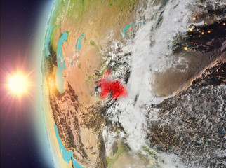 Tajikistan during sunset from space