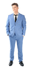 Handsome man in formal suit on white background